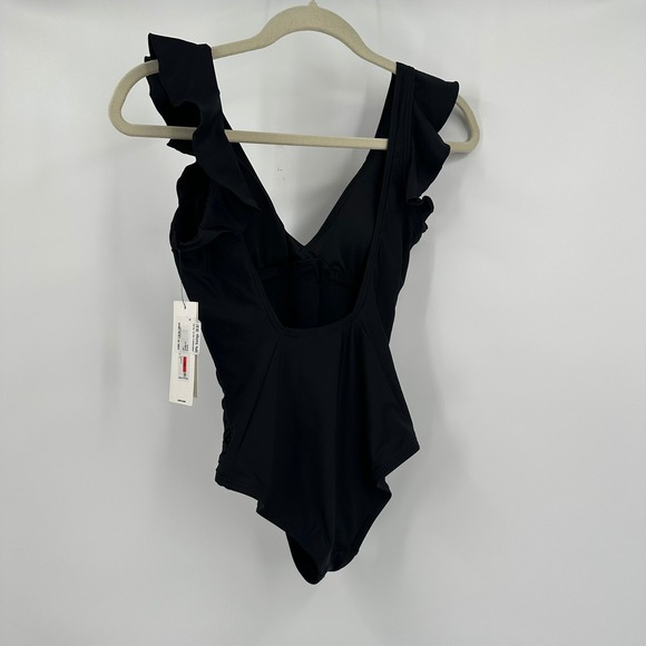 DKNY Minimalist Chic Womens Swimsuit Size XS Black One Piece Ruched Bathing Suit - Picture 2 of 8